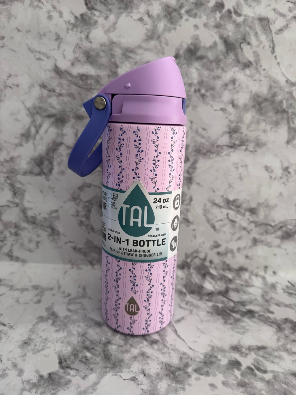 TAL 24oz 2-in-1 Insulated Water Bottle with flower Print - Purple 💜